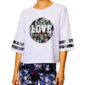 Betsey Johnson Love Varsity Boyfriend Tee White, Size 1X, Pride 2023